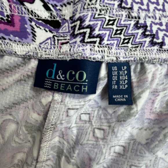 D&Co. Beach Womens Purple Geometric Print Wide-Leg Pants LP Lightweight Stretch - Picture 3 of 10